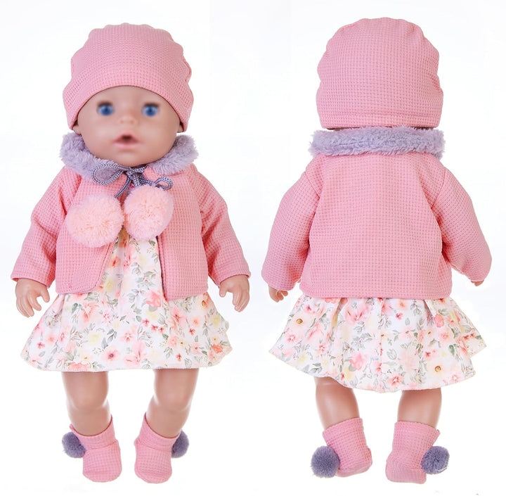 Puppenkleidung für 36-43 cm Baby Puppen mit Hut Mantel Kleid und Socken (Keine Puppe)
