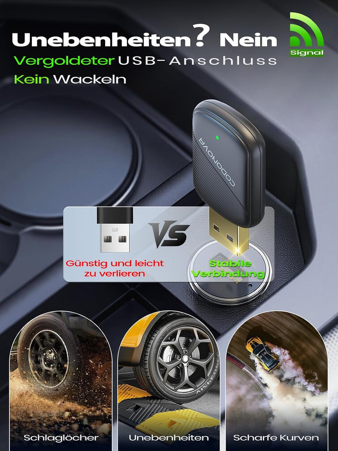 Mini Wireless CarPlay Adapter & Android Auto Adapter, USB-A/C Metall | Für Apple iPhone iOS 10+ & An