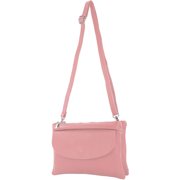 modamoda de - T199 - ital. Umhängetasche Clutch Leder Klein Altrosa, Altrosa