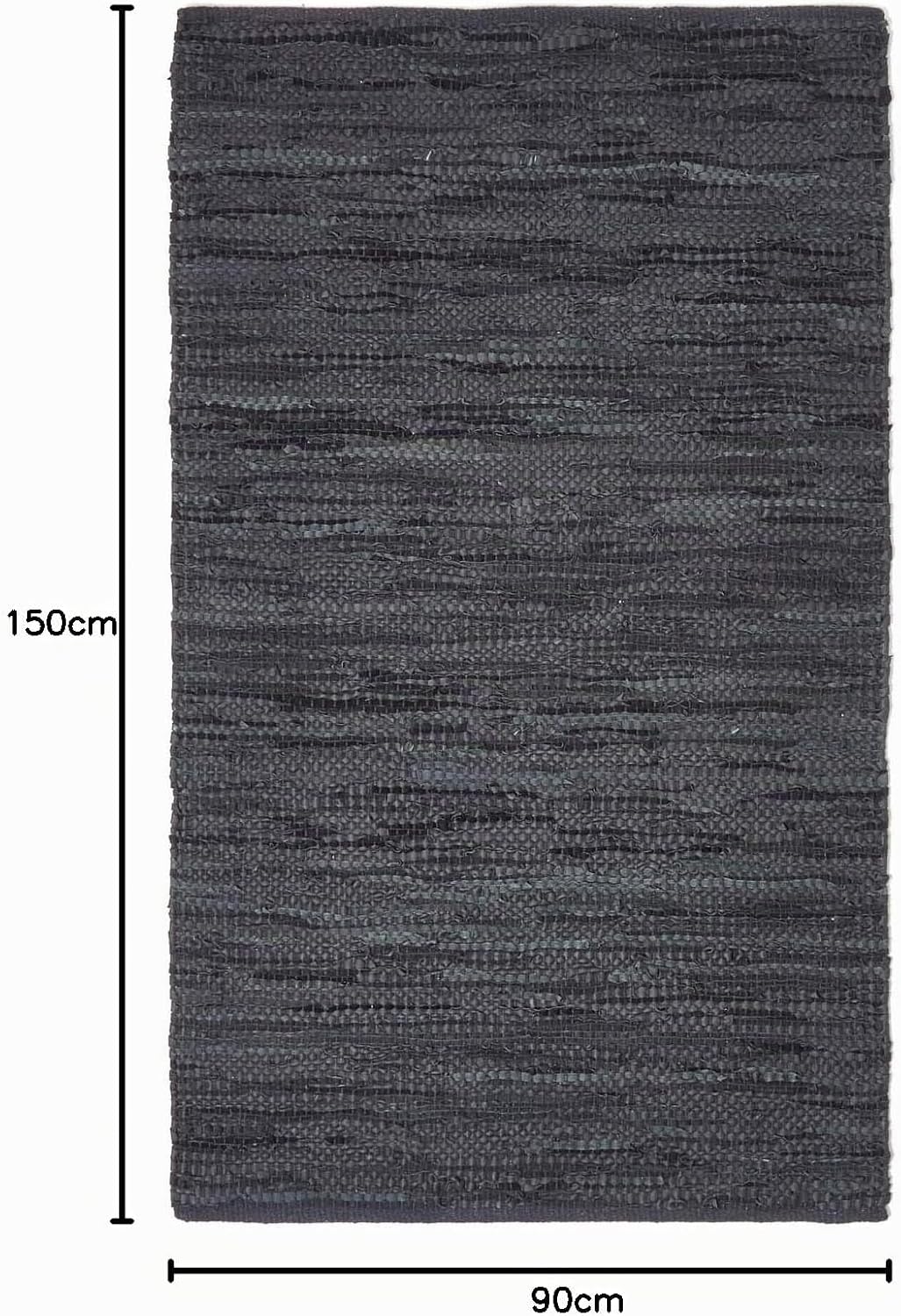 Homescapes Teppich Denver aus 100% recyceltem Leder, 90 x 150 cm, schwarz 90 x 150 cm Schwarz, 90 x