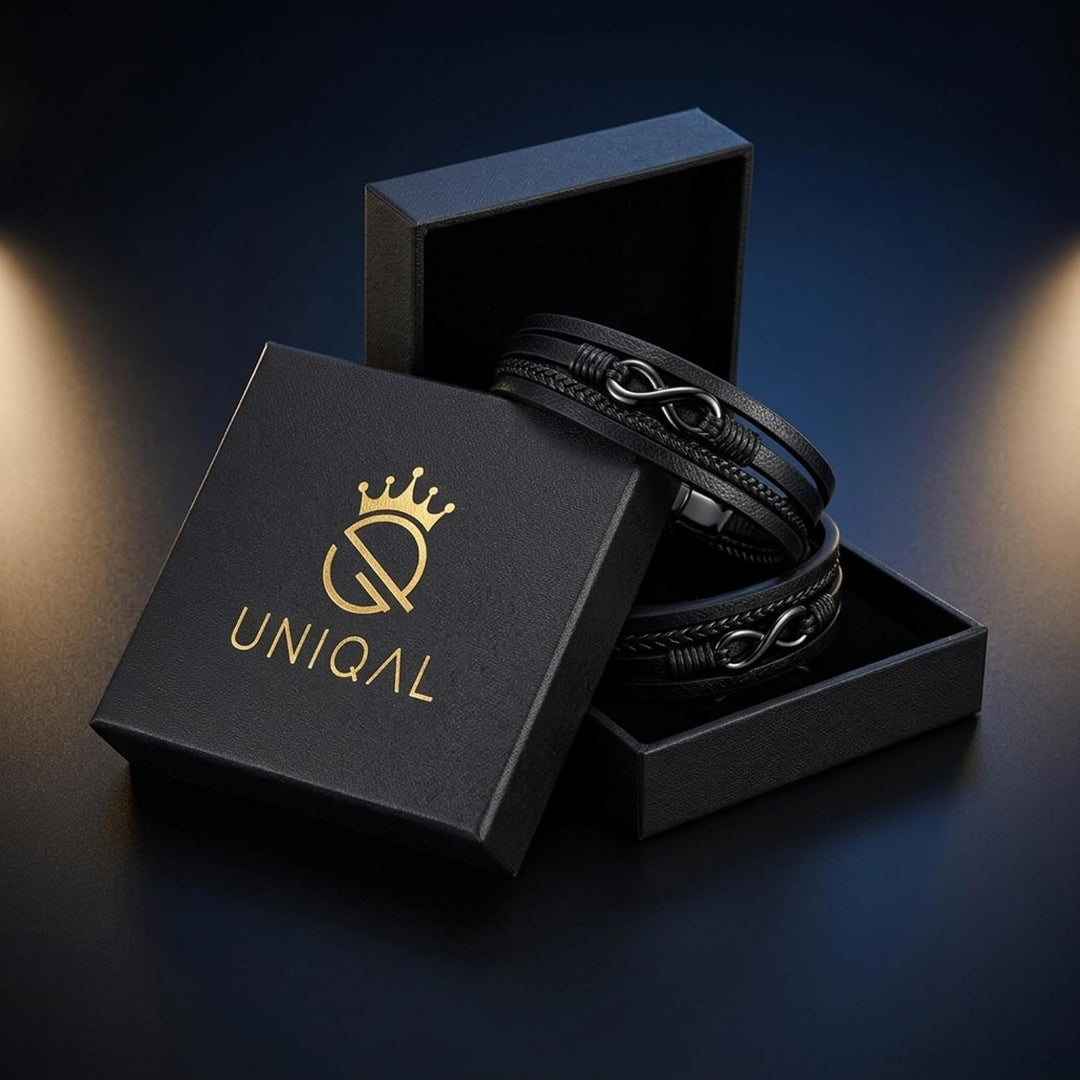 UNIQAL | Personaliesiertes Lederarmband mit Gravur "SHAPE" Herren Damen | Leather Bracelet mens | Ma