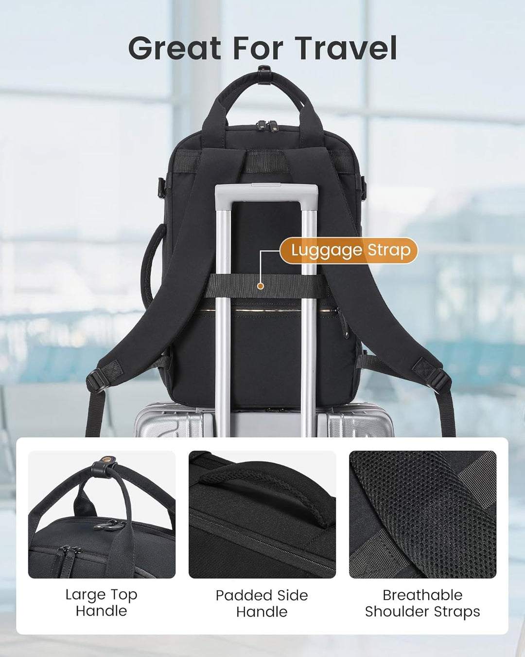 LOVEVOOK Reiserucksack Handgepäck Flugzeug, 15.6 Zoll Laptop Rucksack Damen Gross Travel Backpack Wo