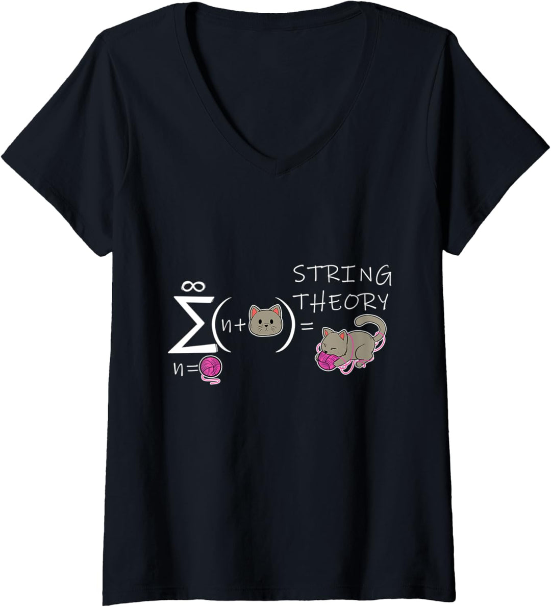 Damen String Theorie Kätzchen Wissenschaft Physik Labor Katze T-Shirt mit V-Ausschnitt