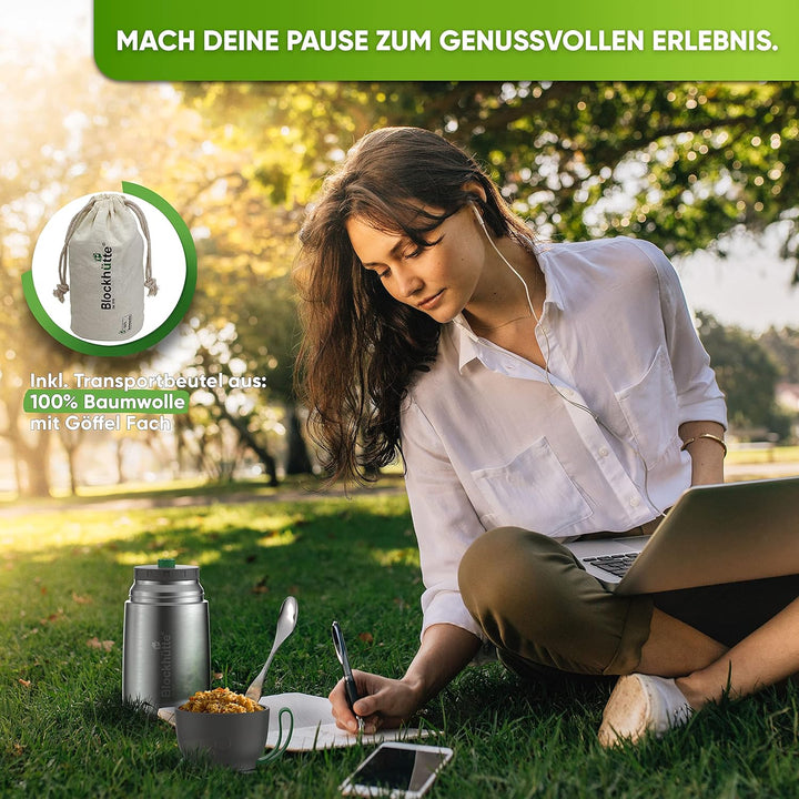 Blockhütte Edelstahl Thermobehälter I 1L l Essen warmhalten Behälter, auslaufsicher I Thermos Essens
