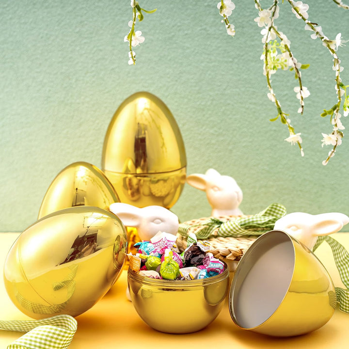 JOYIN 12 Stück riesige goldene Eier 15,2cm grosse metallische Plastik-Ostereier befüllbare Leere Übe