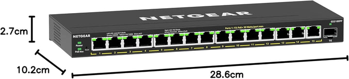 NETGEAR GS316EPP Switch 16 Port Gigabit Ethernet LAN PoE Switch Plus (mit 15x PoE+ 231W & 1x SFP, Ma