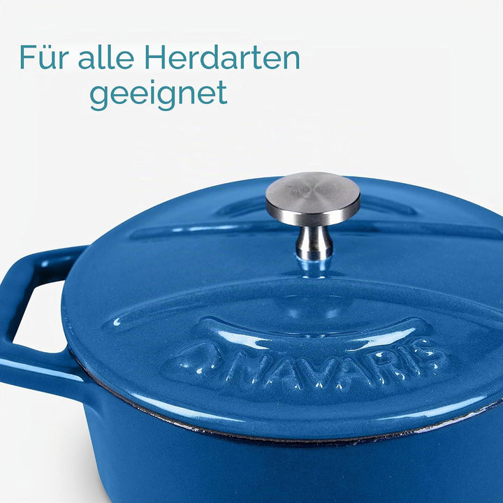 Navaris Mini Cocotte Set - 4x Gusseisen Mini Topf Blau - Optimale Wärme Distribution - Mini Auflauff