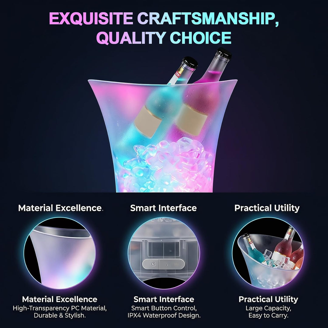 Neu Led Eiskübel mit Musik, 5L Multicolor LED Sektkübel, Sektkühler, Eiskübel mit Mehreren Farbverla