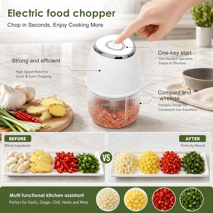 Zerkleinerer Elektrisch 350ml, Gemüsezerkleinerer Zwiebelschneider Elektrisch Multizerkleinerer, USB
