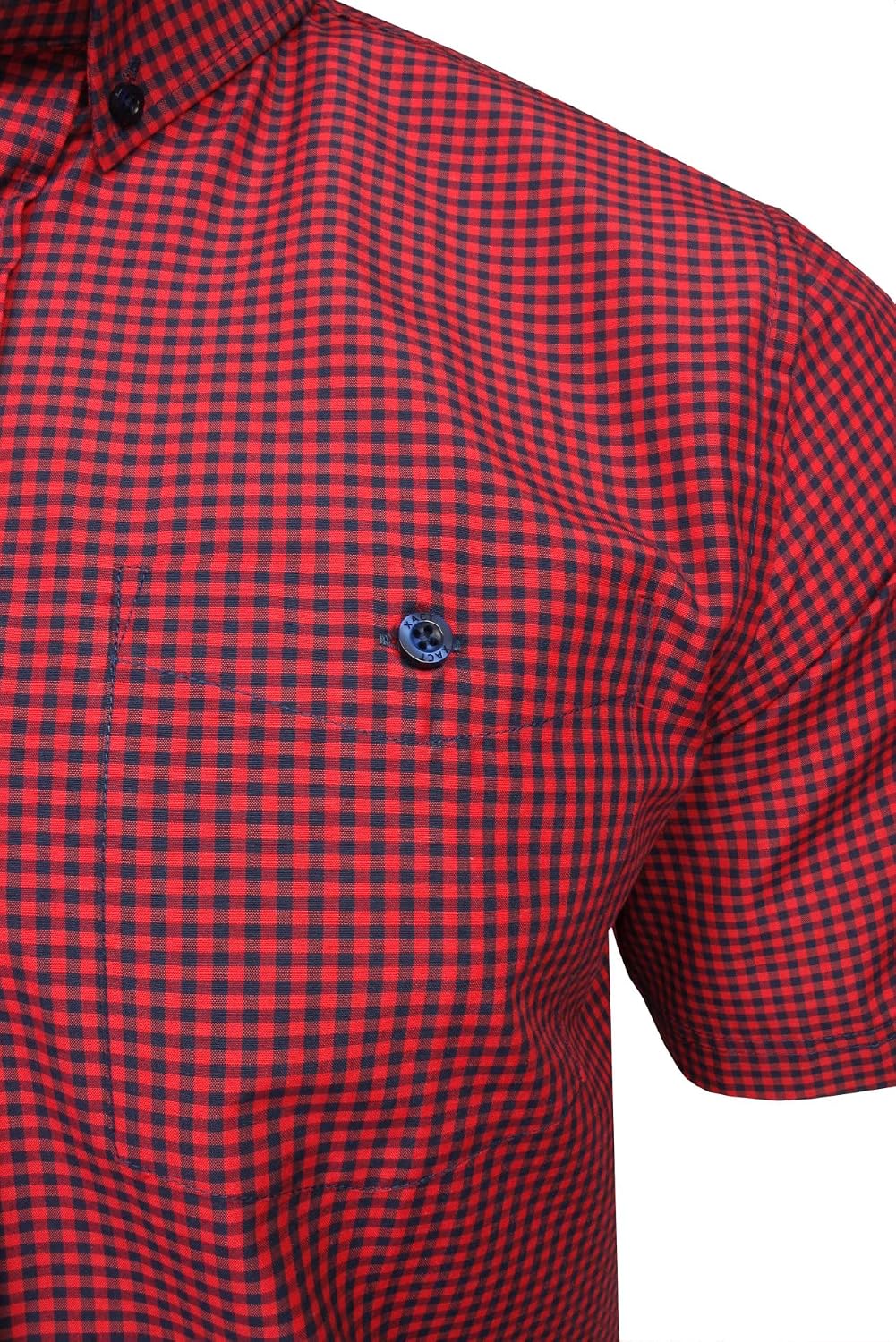 Xact Herren Kurzarmhemd mit Gingham-Karo, Button-Down-Kragen, Normale Passform S Chilli Red/ Navy, S