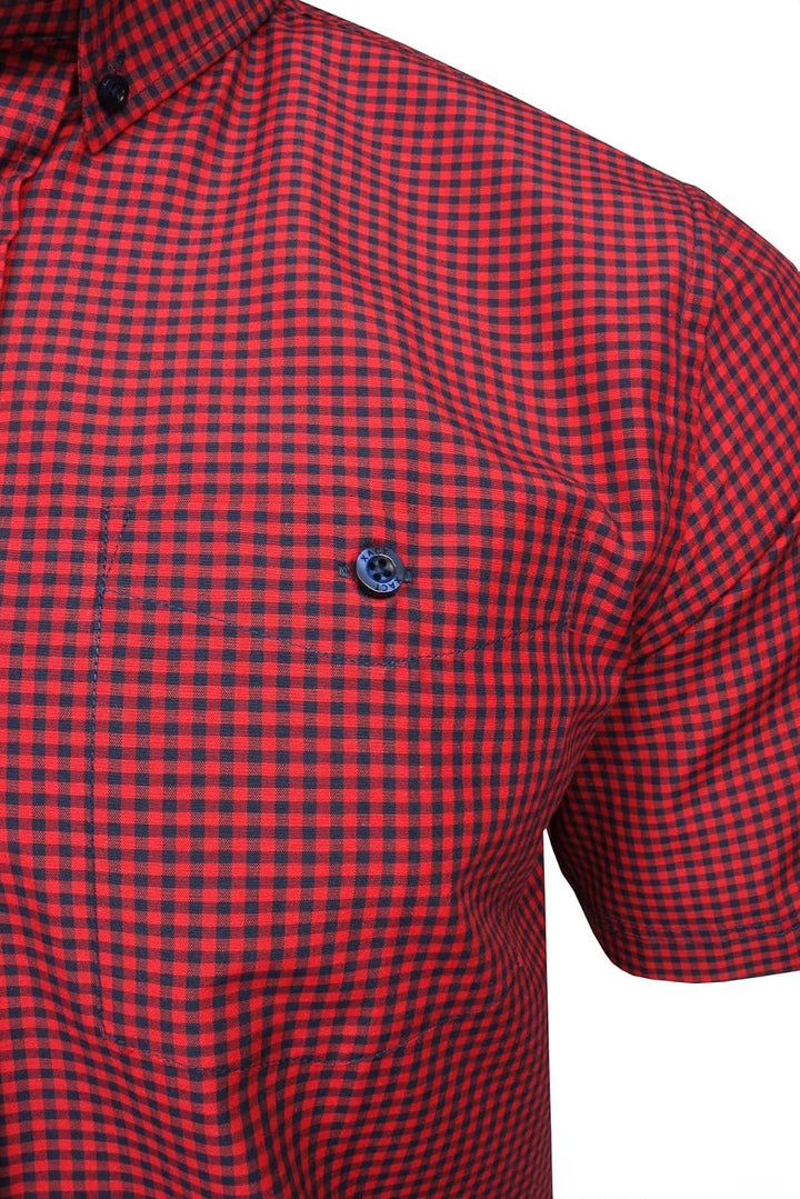 Xact Herren Kurzarmhemd mit Gingham-Karo, Button-Down-Kragen, Normale Passform S Chilli Red/ Navy, S