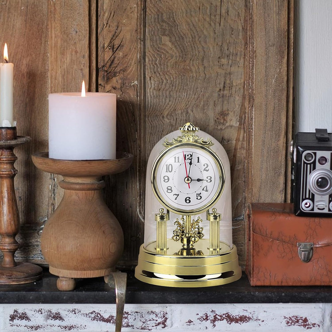 Tischuhr Gold,Tischuhr Gold, Drehpendeluhr Standuhr Klein Tischuhren Wohnzimmer Vintage Metall Tisch