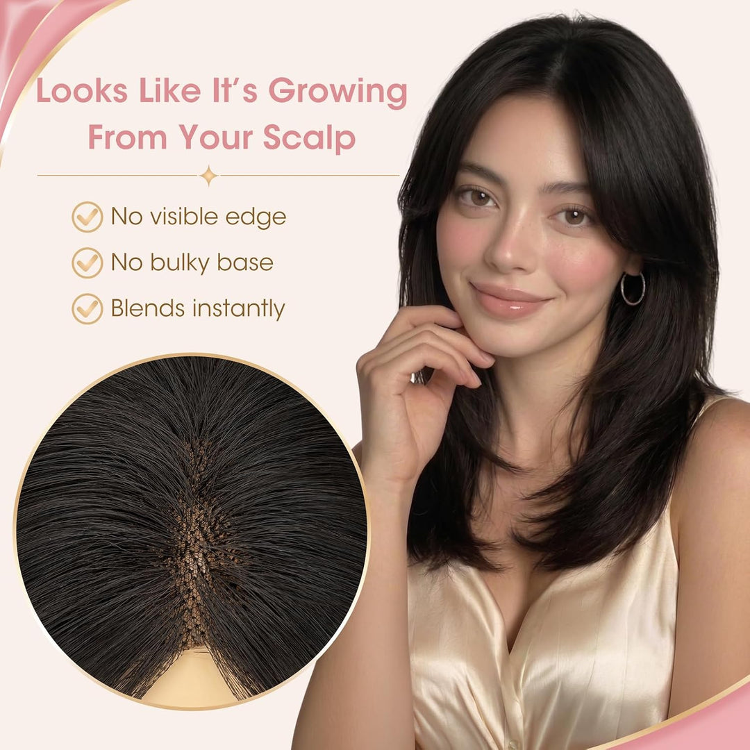 Silk-co Hair Topper Echthaar, 8x11.5cm handgebunden Basis Toupet Damen, Clip in Haarteile mit Spitze