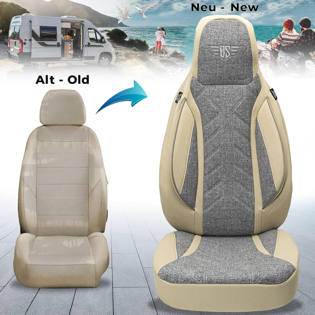 BREMER SITZBEZÜGE Wohnmobil Schonbezüge für FIAT Ducato Jumper Boxer PLKT209 PLKT209 - Grau/Beige, P