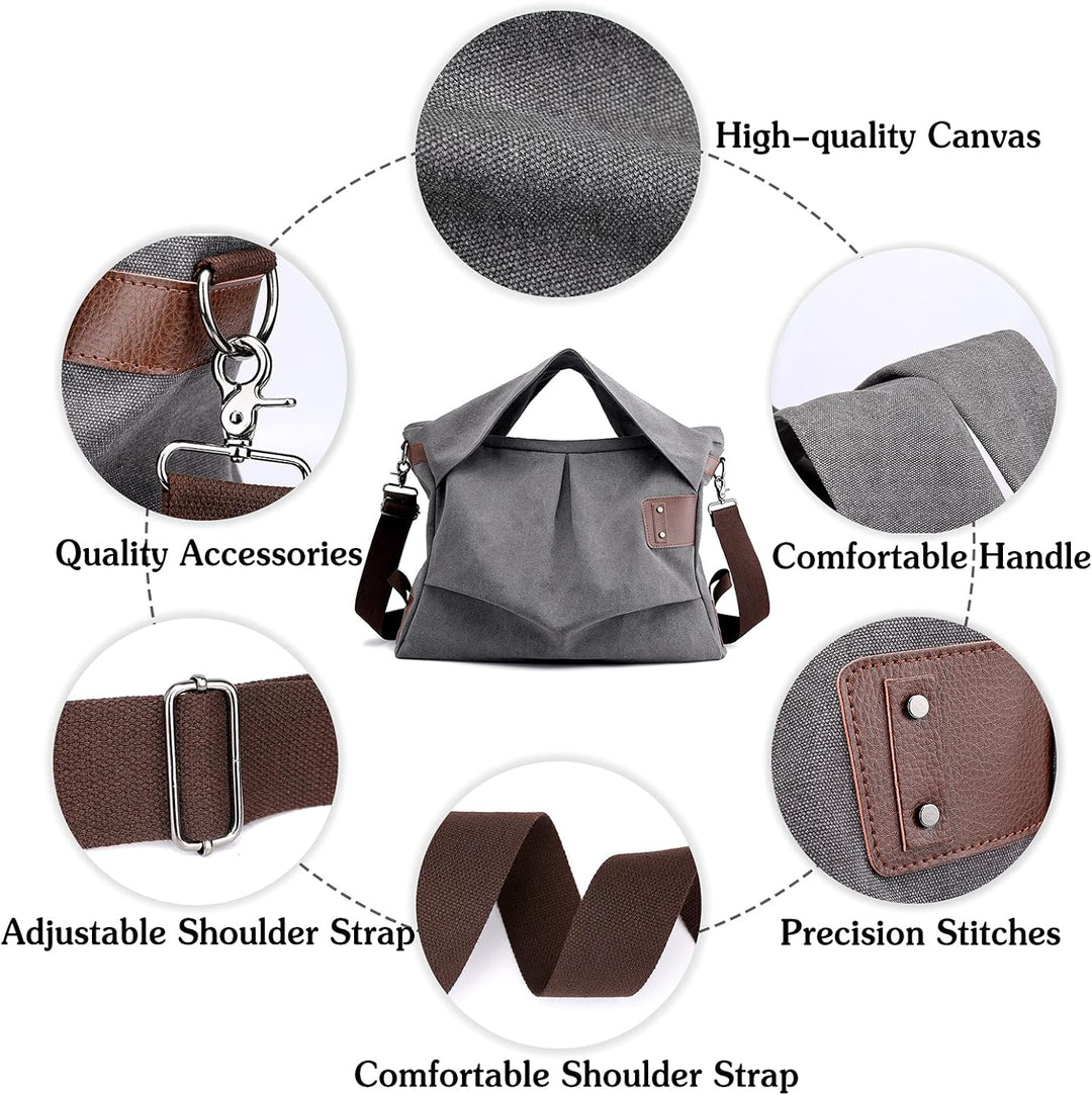 PORRASSO Damen Umhängetasche Casual Schultertasche Grosse Handtasche Frauen Canvas Shopper Tasche fü
