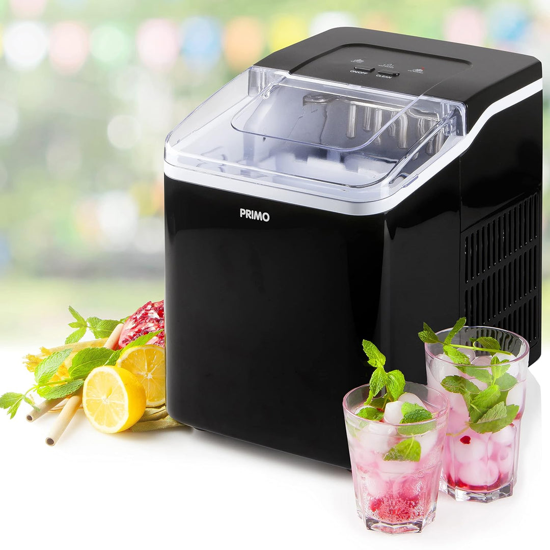 PRIMO PR407IB Tragbare Eiswürfelmaschine, 12 kg x 24 h, bereit in 9 Minuten, Schwarz