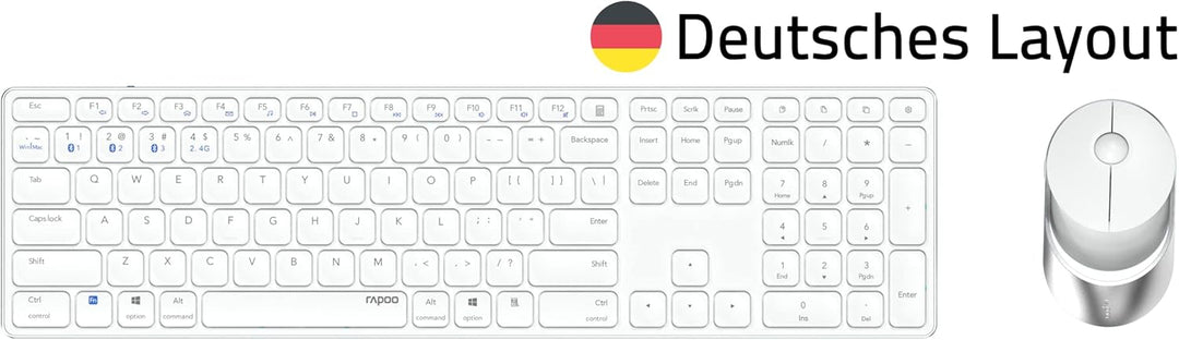 Rapoo 9850M kabelloses Tastatur-Maus Set Wireless Deskset 1600 DPI Sensor wiederaufladbarer Akku fla