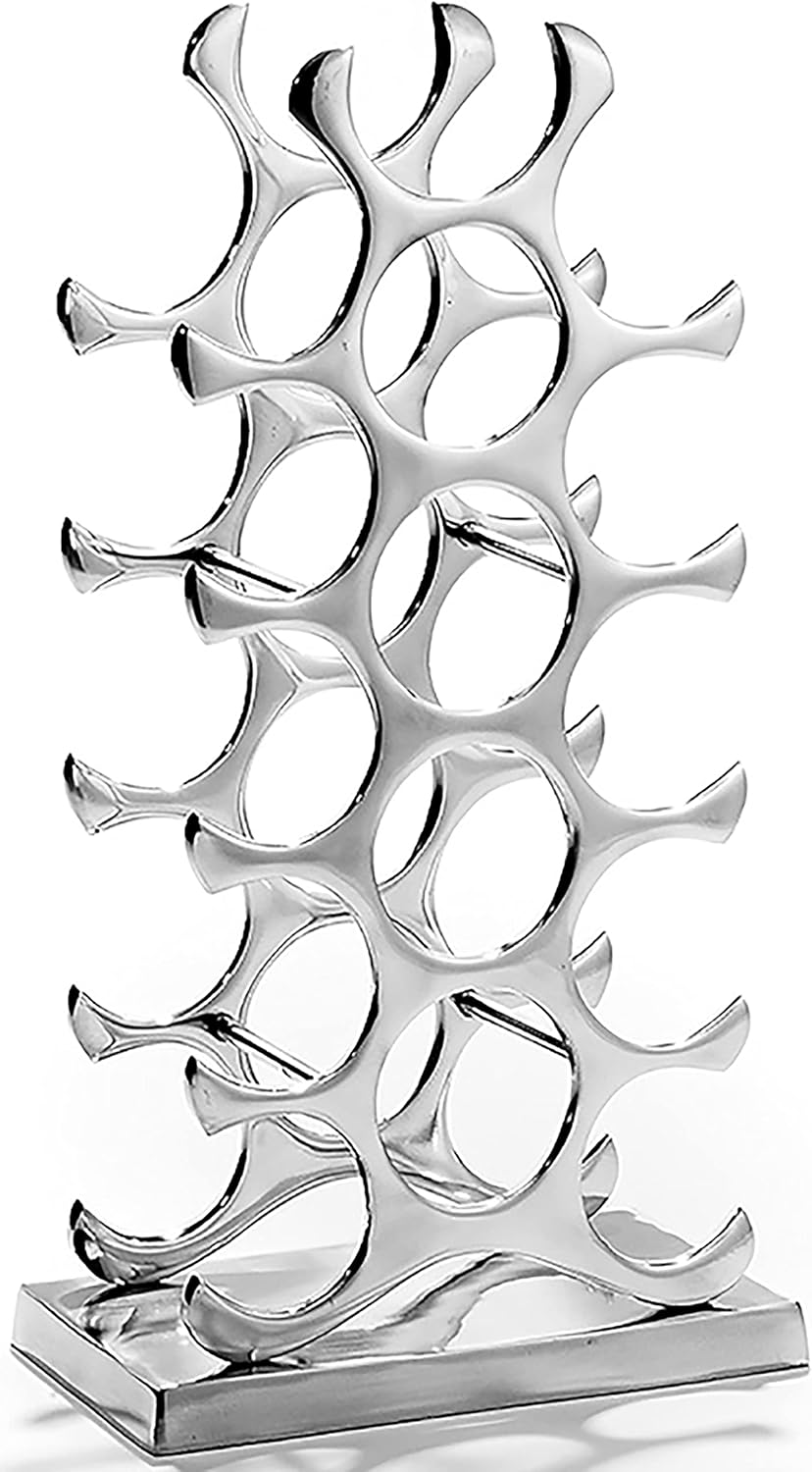 Kobolo Weinregal Flaschenhalter Circle - Metall poliert - Silber - für 15 Flaschen 29x17x57 cm
