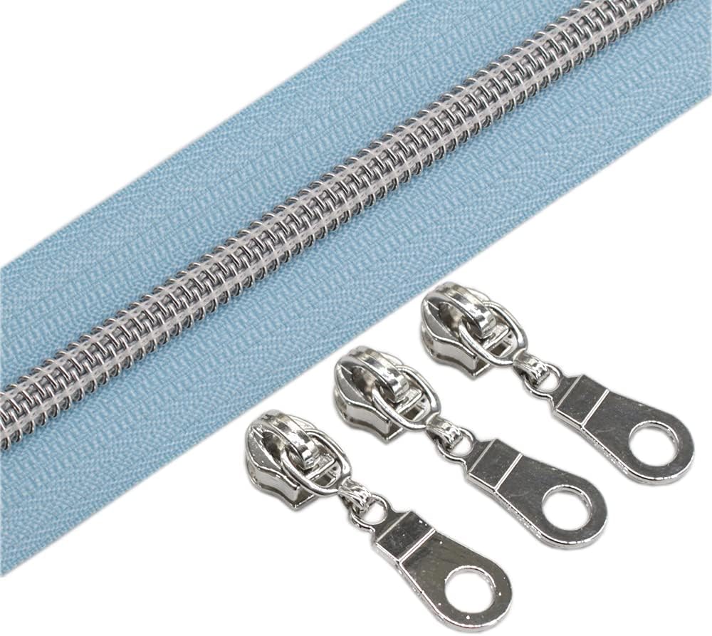 YaHoGa 9 m silberfarben endlos Reissverschluss Meterware Skyblue reissverschluss 6mm-Spirale + 25 No