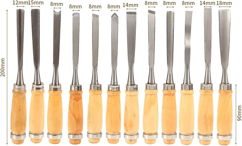12PCS Holzschnitzwerkzeug, Holzschnitzerei Handmeissel-Set Holzmeisselset Tranchiermesser Holzschnit