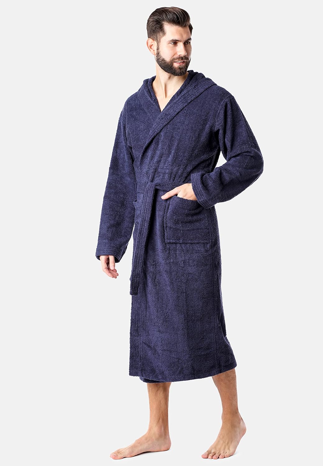 Ladeheid Herren Frottee Bademantel aus 100% Bio-Baumwolle LA40-224 S Dunkelblau (D12), S Dunkelblau