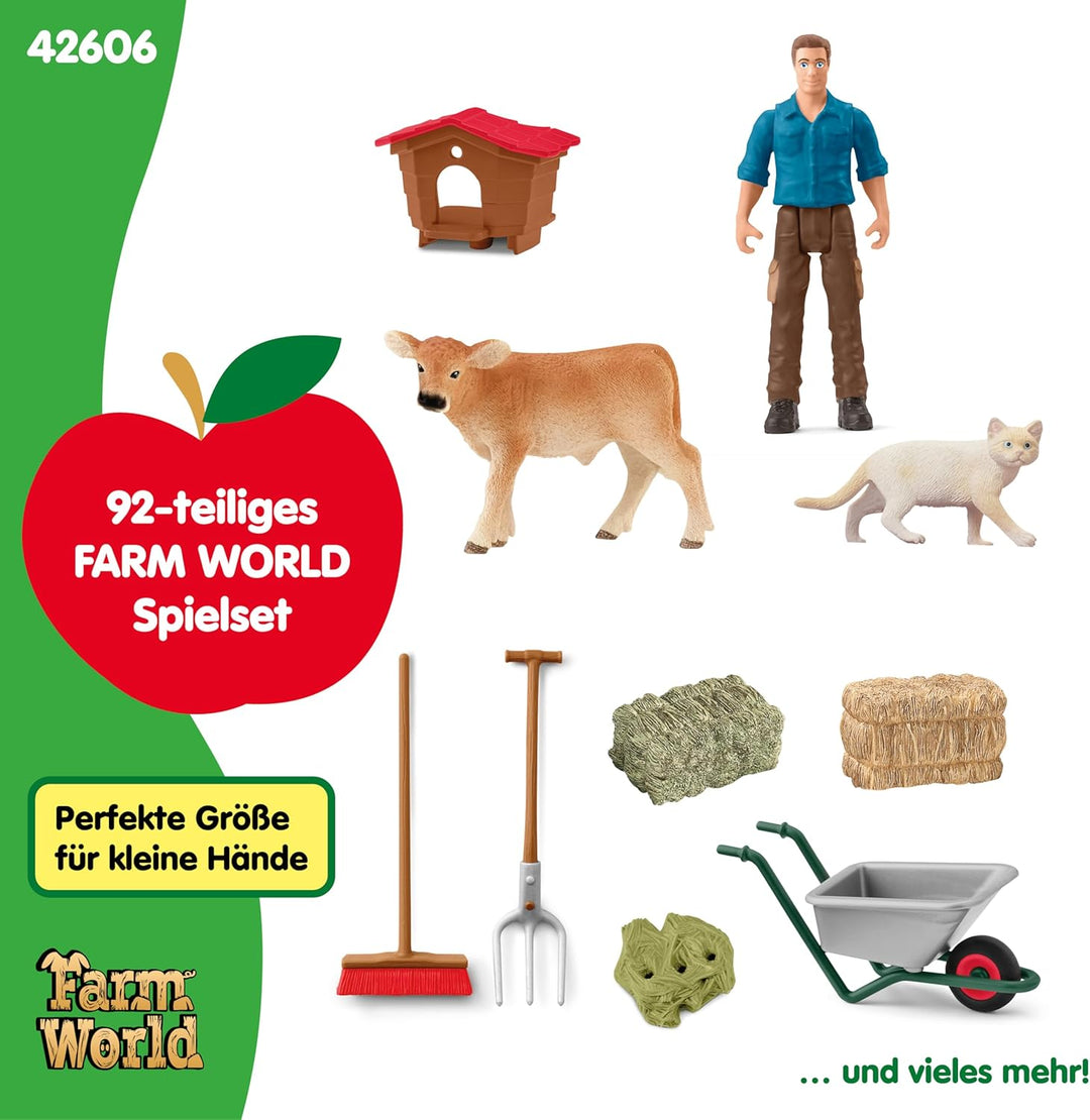 schleich FARM WORLD | Grosse rote Farm mit Bauernhaus 42606 | Set inkl. Haus, Bauer, Kuh, Schwein, K