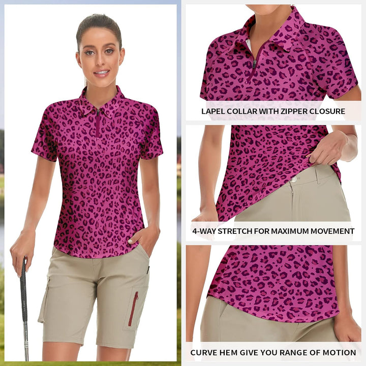 Soneven Poloshirt für Damen Kurzarm Sportshirt Damen mit 1/4 Reissverschluss Sport Tshirts Damen Sch
