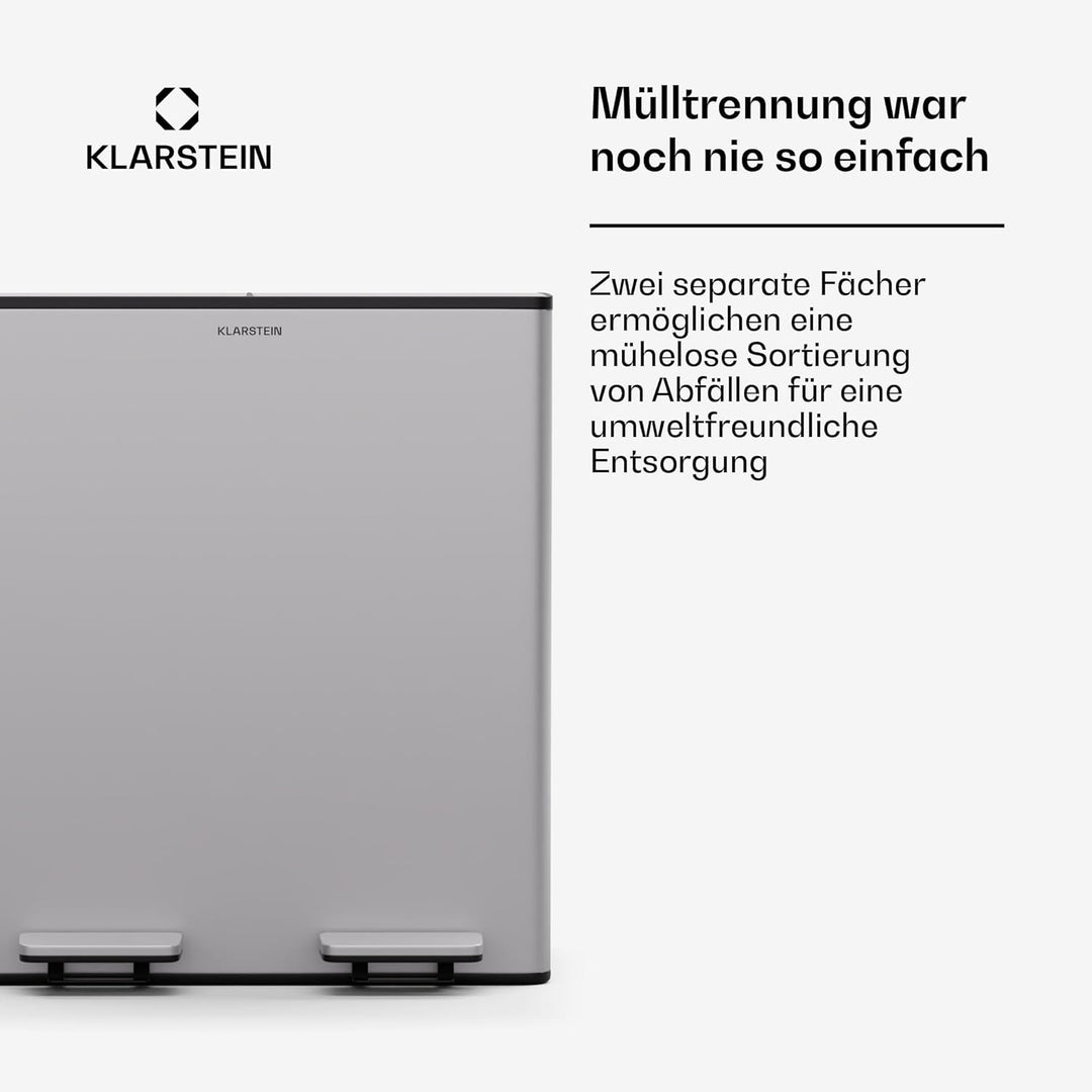 Klarstein EcoVista Mülleimer - 2 Fächer, 40L Küchen-Abfalleimer mit 3L Kompostbehälter, Soft-Close,