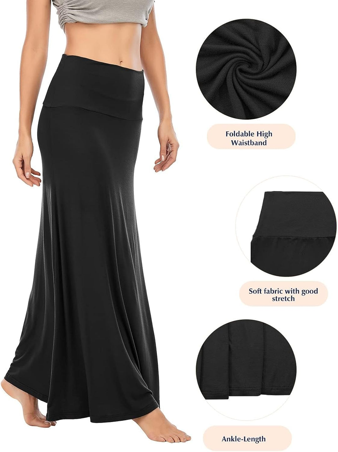 Durio Rock Maxirock Lang Damen Rock Weich Sommerrock Elegant Freizeitrock mit Hohem Bund Elastisch S