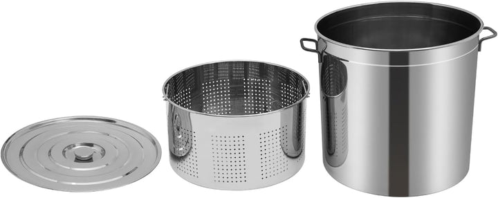 100L Kochtopf Suppentopf mit Deckel Edelstahl 49,5T x 49,5B x 50H cm Suppentopf mit Deckel und Korb,