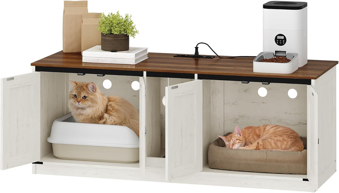 Hzuaneri Katzenschrank mit USB-Anschlüssen und Steckdosen, Katzenklo Schrank, 140 cm Verstecktes Kat