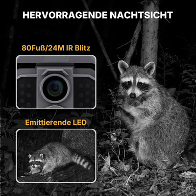 Wosports Wildkamera 4K HD Wildtierkamera, 33MP WLAN Nachtsichtkamera mit Bewegungsmelder, 0,1 s Ausl