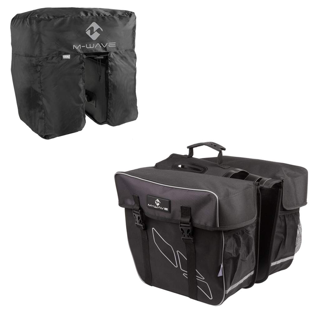 M-Wave Gepäckträgertasche Amsterdam Double, schwarz, 30 l Schwarz inkl. Regenhaube Single, Schwarz i
