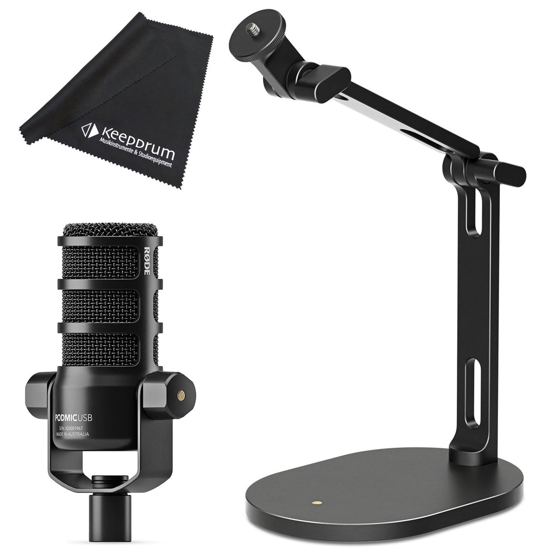 Rode Podmic USB XLR Mikrofon + DS-2 Desktop-Stativ + keepdrum Tuch