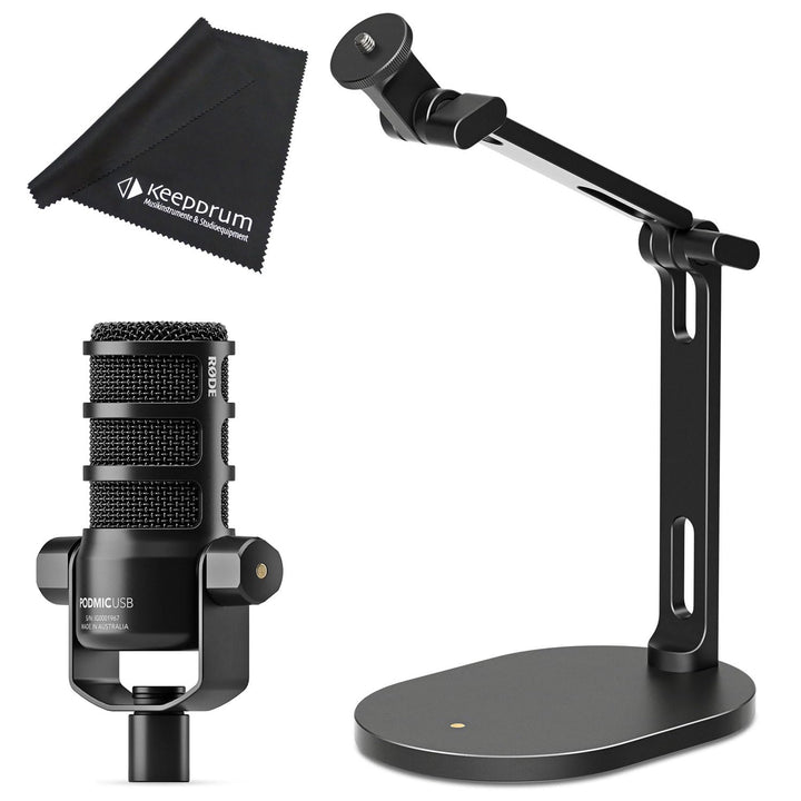 Rode Podmic USB XLR Mikrofon + DS-2 Desktop-Stativ + keepdrum Tuch