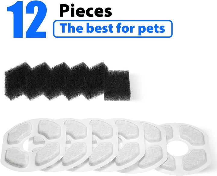Stouchi 12 Stück Katzenbrunnen Filter,Ersatzfilter für Trinkbrunnen 6 Stück Kohlefilter und 6 Stück