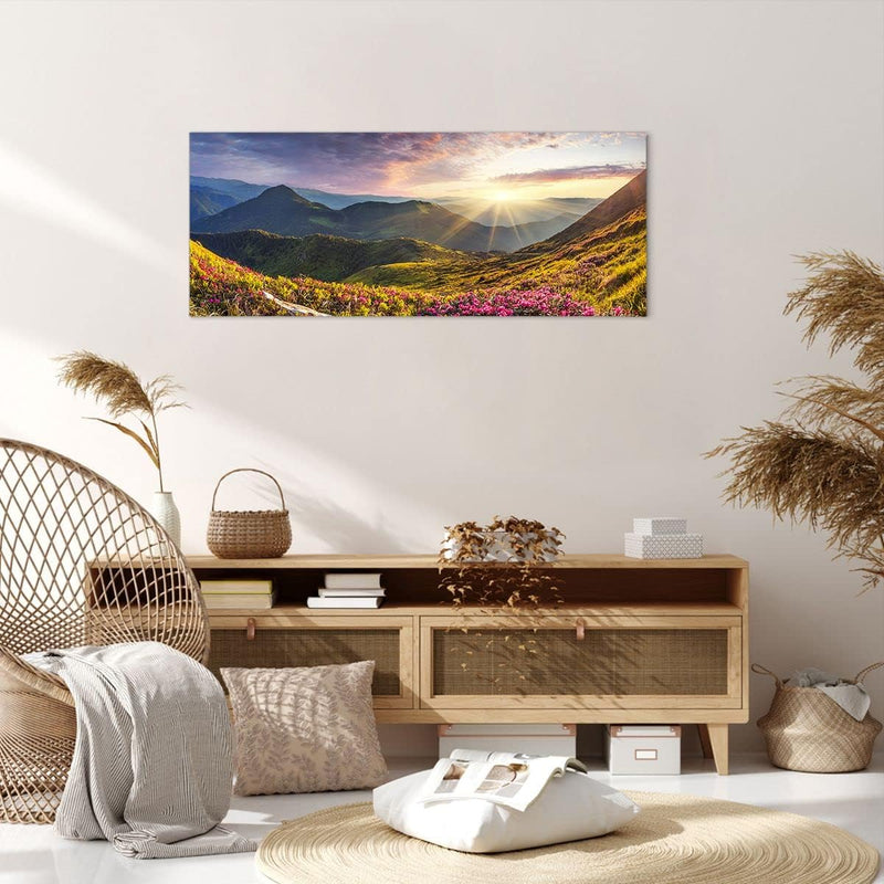 Wandbilder Dekoration Wohnzimmer Gebirge Wiese Landschaft Wald Panorama Bilder auf Leinwand 120x50cm