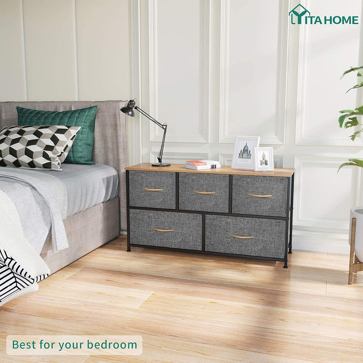 YITAHOME kommode mit Schubladen, Schrank mit 5 Schubladen aus Stoff, Aufbewahrungskommode Industrial