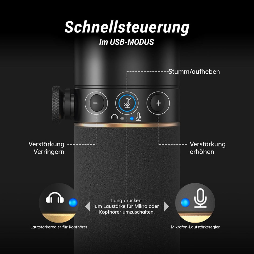 TONOR Dynamisches Microphone mit XLR/USB Kabel, Mikro PC mit Mute Button, Vocal Mic Gesangsmikrofon