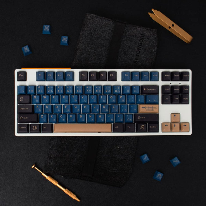 PBT Tastenkappen 129 Tasten Kirschprofil Dye-Sub Blau Samurai Japanisches Tastenkappen-Set für 61/64
