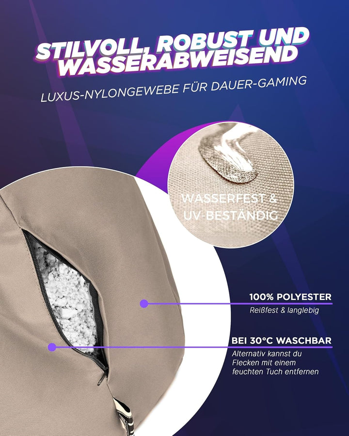 PATCH HOME Gamer Kissen & Lounge Sitzsack – befüllbar mit Reissverschluss, gefüllt mit Styropor, gee