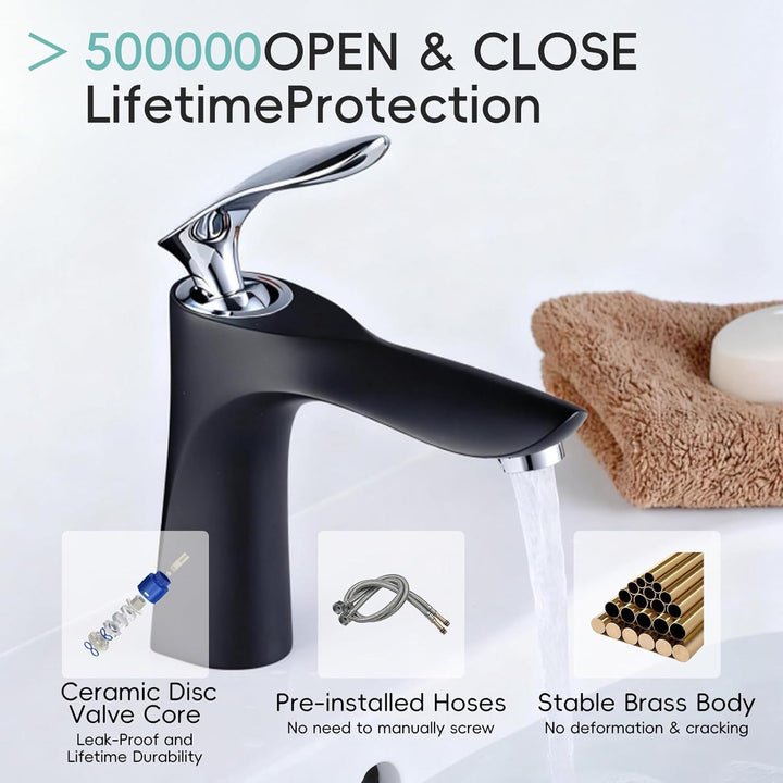 Leekayer Waschbecken Wasserhahn Einhand Chrom 1 Loch Mount Körper schwarz Waschtischmischer Toilette