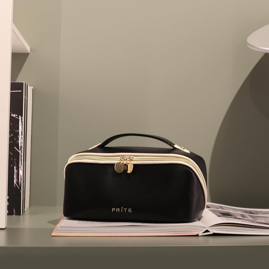 Prite Grosse Kapazität Kosmetiktasche Tragbare Reise Make Up Tasche wasserdichte PU-Leder Schminktas