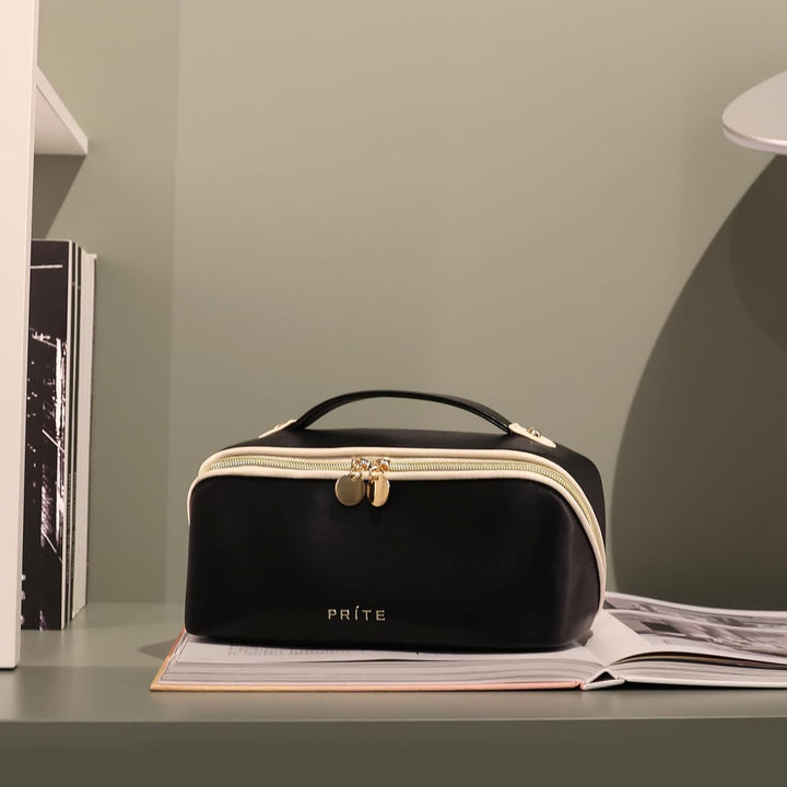 Prite Grosse Kapazität Kosmetiktasche Tragbare Reise Make Up Tasche wasserdichte PU-Leder Schminktas