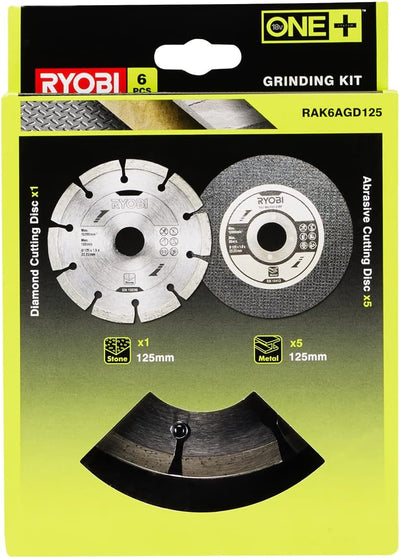 RYOBI 18 V ONE+ Brushless Akku-Winkelschleifer R18AG7-0 & Schleifscheiben für Winkelschleifer RAK6AG