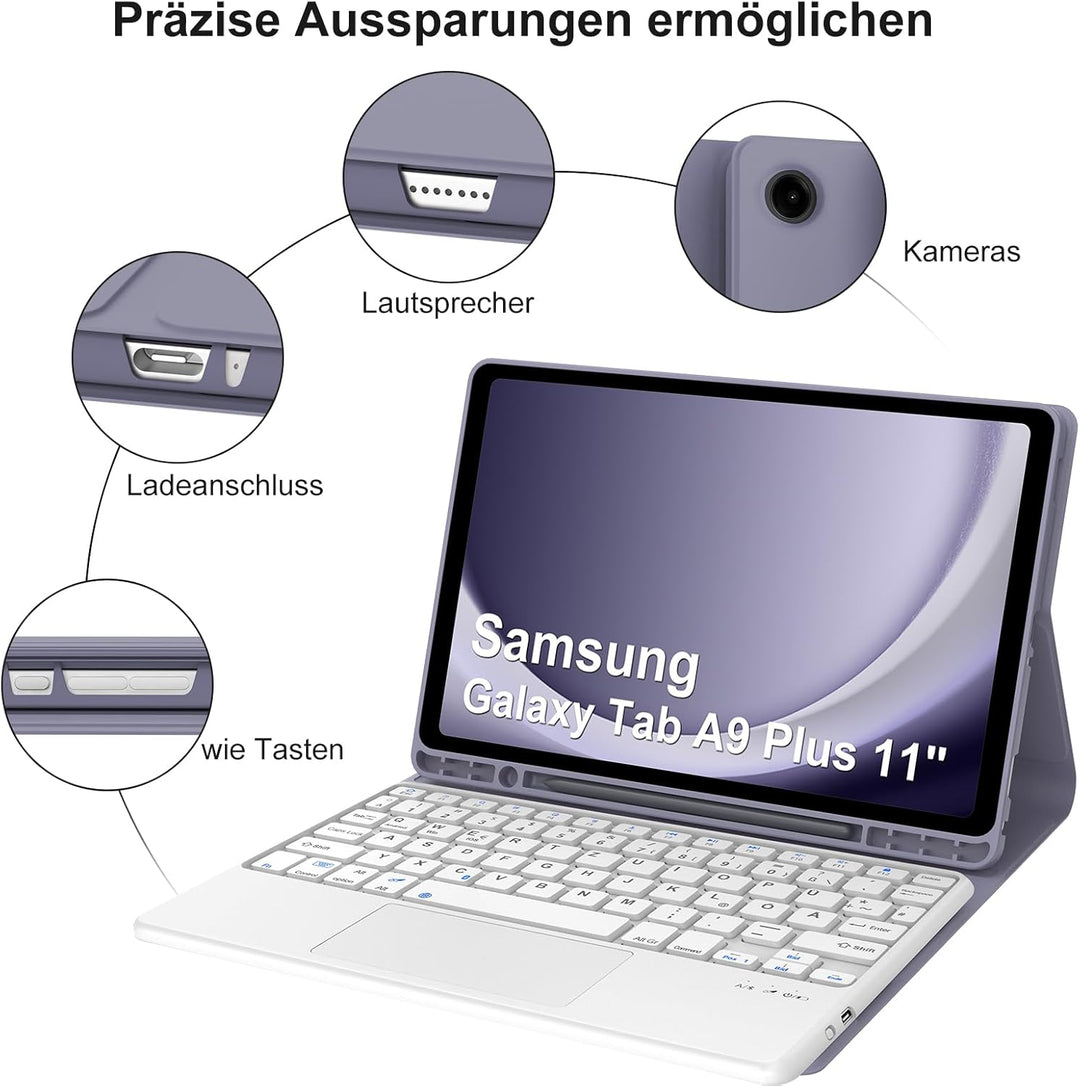 IVEOPPE Tastatur Hülle für Samsung Galaxy Tab А9 Plus 11 Zoll Con Touchpad, [QWERTZ Deutsches], Blue