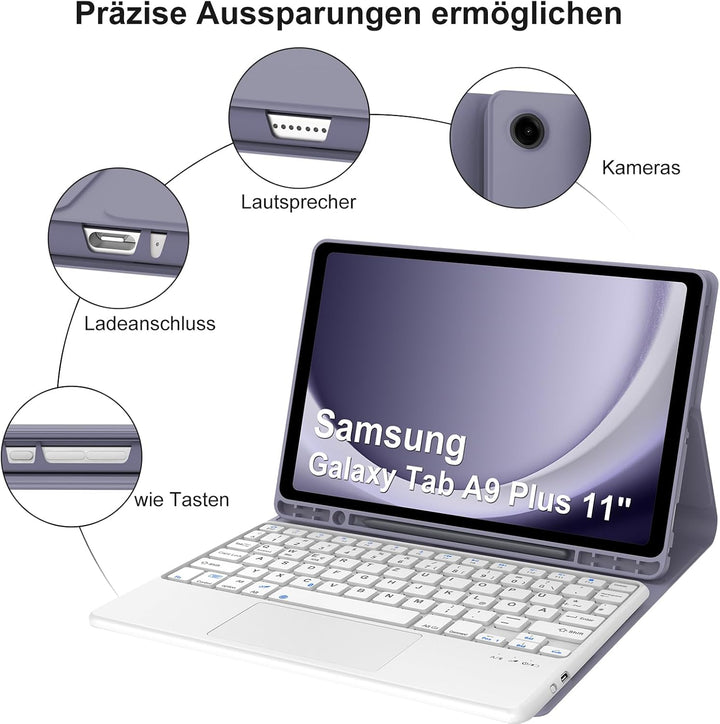 IVEOPPE Tastatur Hülle für Samsung Galaxy Tab А9 Plus 11 Zoll Con Touchpad, [QWERTZ Deutsches], Blue