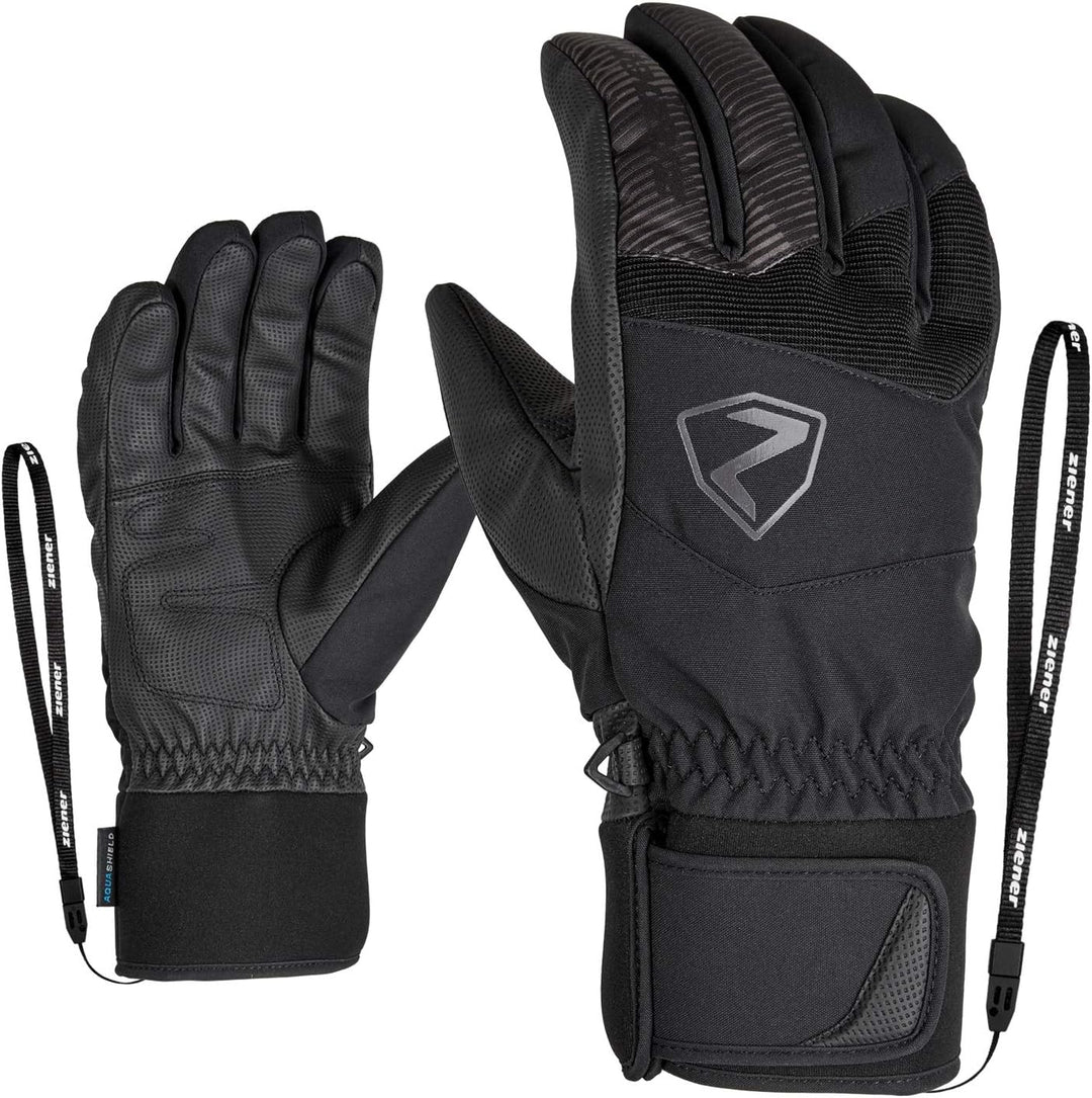 Ziener Ginx As Ski-Handschuhe/Wintersport, Wasserdicht, Atmungsaktiv, Alpine Wool 7.5 Schwarz, 7.5 S