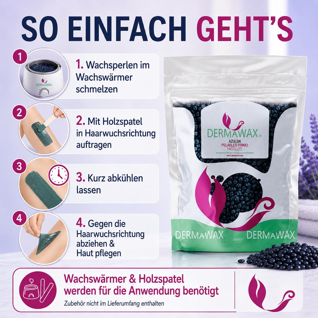 Dermawax 1 kg Azulen Waxing Perlen- Professionelle Heisswachs Wachsperlen zur Haarentfernung- Anwend