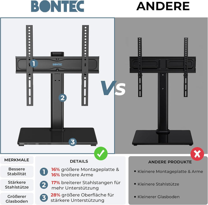 BONTEC TV Standfuss TV Ständer Schwenkbar für 26-55 Zoll LCD LED OLED Plasma Flach & Curved Fernsehe